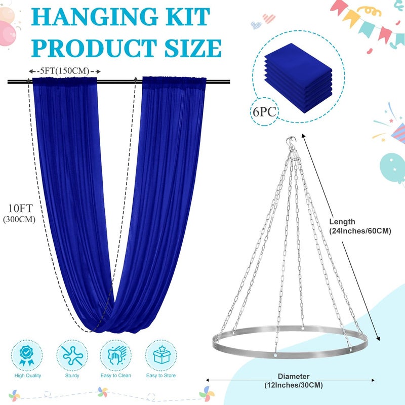 ROMANKAS Silver Wedding Ceiling Drapes Hanging Kit Blue Ceiling Drapes 6 Panels 5x10ft with 12 Inch Ceiling Draping Hoop Ceiling Draping Fabric Sheer Ceiling Drapes for Wedding Ceremony Party Decor - Image 3